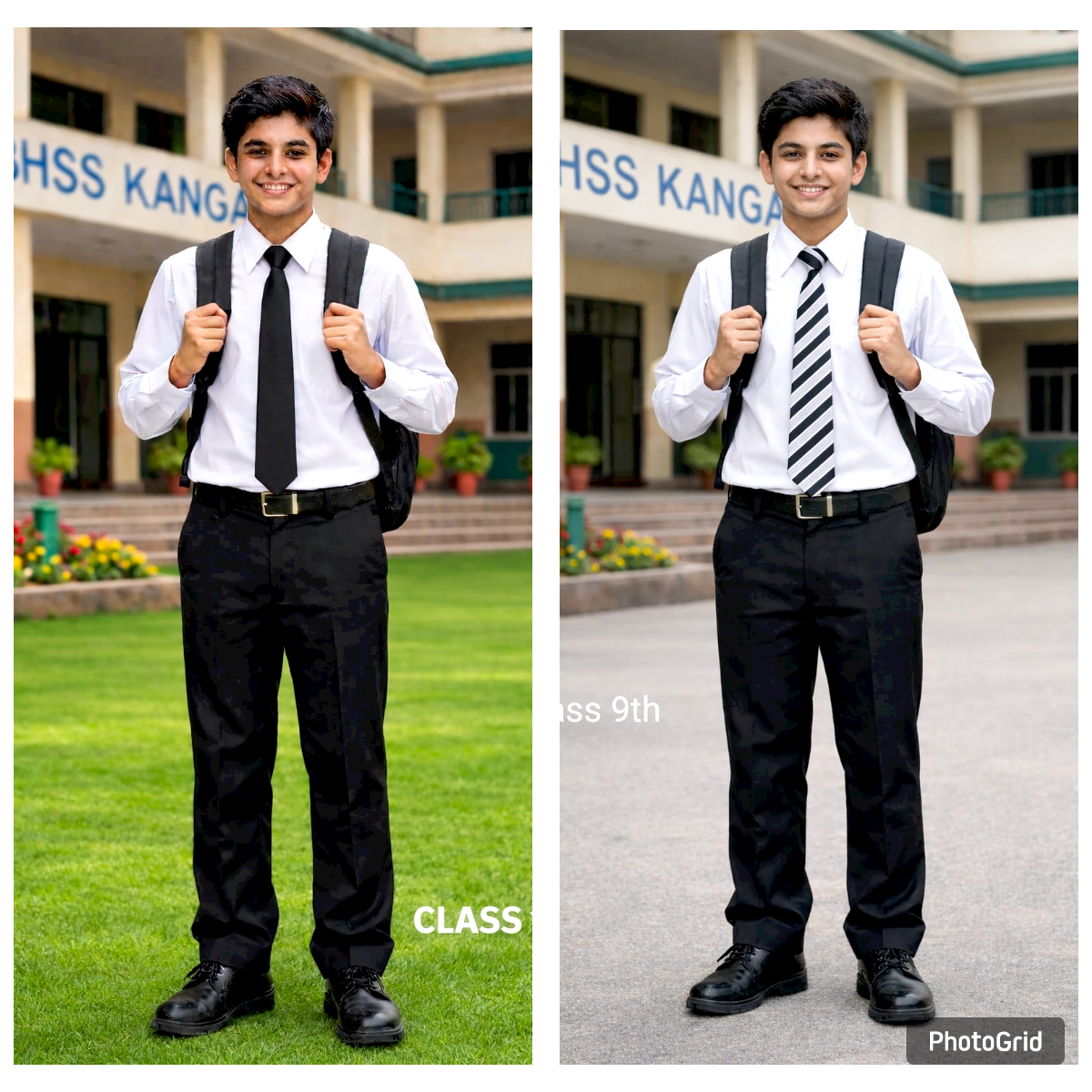 Boys Uniform Collage - White Shirt, Black Pant, Black Shoes, White Socks, Black Tie